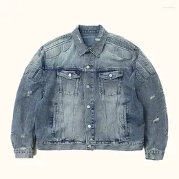 Men's Jackets Washed Distressed Denim Jacket Armor Filling Silhouette Jeans Coat Streetwear Hip Hop Fashion Cowboy Top