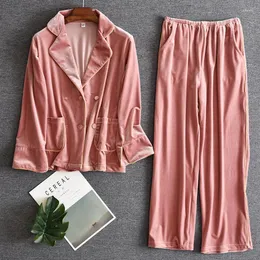 Women's Sleepwear Female Velvet Pajamas Set Autumn Winter Long Sleeve Trouser Suits Pyjama Pour Femme Sexy French Style Velour Home Wear