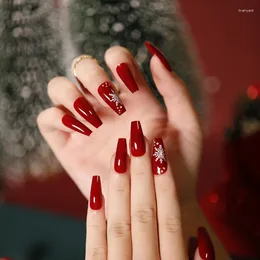 24 punte per unghie finte rosse natalizie finte da indossare, stampa su decorazioni artistiche, bara artificiale riutilizzabile a copertura totale