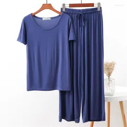 Indumenti da notte da donna Donna 2023 Moda estiva Abiti a due pezzi Donna Tinta unita T-shirt sottile Donna Pantaloni larghi a gamba larga Pigiama Set J102