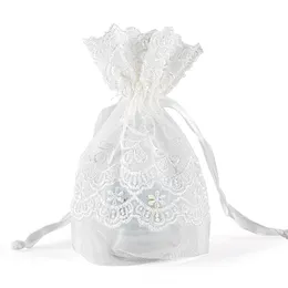 Borsa in filato bianco con coulisse in pizzo pacchetto creativo tasca in garza gioielli regalo custodia per sapone imballaggio 1224591