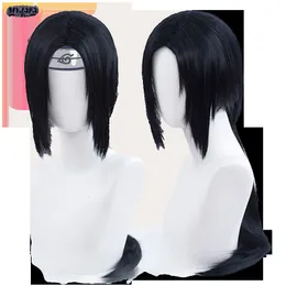 Cosplay Wigs Uchiha Itachi Cosplay Wig Itachi Uchiha Long Straight Black Heat Resistant Synthetic Hair Anime Cosplay Wigs Headband WigCap 230906