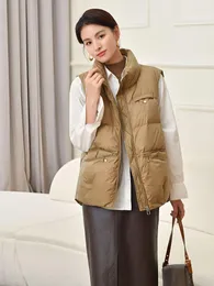 Gilets pour femmes 2023 automne hiver femmes gilet lâche col montant longue veste blanc canard vers le bas coupe-vent chaud gilet H15