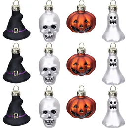 Otros suministros para fiestas y eventos 4 12 Buah Ornamen Kaca Halloween Dekorasi Halloween dengan Tengkorak Hantu Labu untuk Dekorasi Pohon Natal Pesta 230905