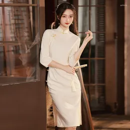 Vêtements ethniques Été Femmes Blanc Dentelle Qipao Robe Moderne Style Chinois Amélioré Col Mandarin Cheongsam