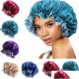 Engångs duschkappar Silk Night Cap Hat Double Side Wear Women Head er Sleep Satin Bonnet For Beautif Hair - Wake Up Perfect Daily Dhuvy