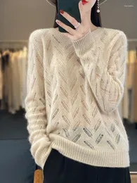 Kvinnors tröjor Spring Wool Sweters Mujeres O-Neck Långärmad topp Womens Clothing Knitwears ihåliga Mujer Pullovers Korean Fashion