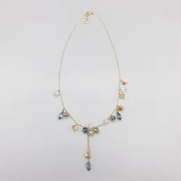 Pendant Necklaces FoLisaUnique Cluster Trendy 14K Gold Filled Chain Multicolor Crystal Necklace