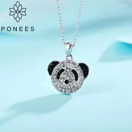 Anhänger Halsketten PONEES Pave Crystal Pretty Panda Halskette für Frauen Mädchen Kinder Geschenk Tierschmuck
