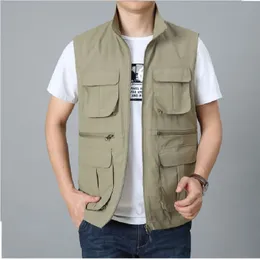 Mäns västar Summer Mens Tactical Fishing Vest Coat Plus Size Fisher Pographer Waistcoat Work ärmlös jacka Multi Pockets M8XL 230905