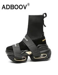 Adboov 202 New Fashion High Top 스니커즈 여성 두꺼운 단독 플랫폼 캐주얼 신발 여성 정품 가죽 슬립에 양말 부츠 F 2103226232681