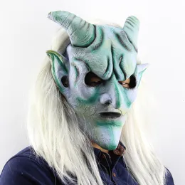 Party Masks Cosplay Latex Masks Halloween Scary Demon Devil Cosplay Horrible Horn Mask Vuxna Party Props 230906