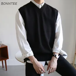 Mężczyzn Swetera kamizelka swetra mężczyźni proste wszystkie pasy v szyi solidne rękawy męskie topy podstawowe przytulne koreańskie styl inskura