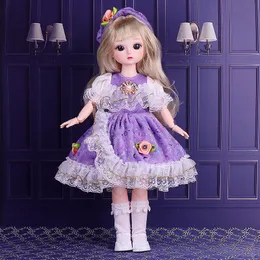Dockor 16 30 cm BJD Doll Girl Diy Dress Up Princess Toy 3D Simulation Eyes Makeup 21 Movningsbara leder och kläder Set 230906