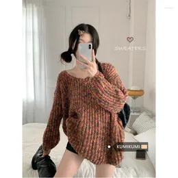 Kadın Sweaters Korobov Vintage Vahşi V-Yastın Örgü Top Sonbahar Kış Giysileri Kadın Tembel Stil Kazak Gevşek Sıradan Örgü Sueter Mujer