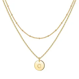 Pendant Necklaces Layered AlloyInitial For Women Teen Girl Gifts Jewelry Coin Gold Intial Letter A-Z