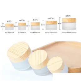 Packing Bottles Wholesale Frosted Glass Jar Skin Care Eye Cream Bottle Refillable Jars Cosmetic Container Pot With Plastic Wood Grai Otxbh