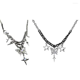 Chains Butterfly Pendant Necklace Hollow Star Choker Y2k Jewelry Alloy Material Party Accessories For Girlfriends Teens