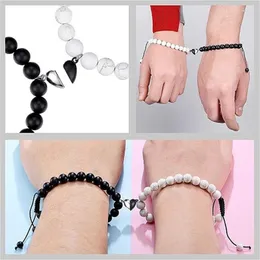 Charm Bracelets Fashion Magnet Paired Couple Bracelet Set For Women Men Unique Design Heart Model Beaded Minimalist Jewelry Gift