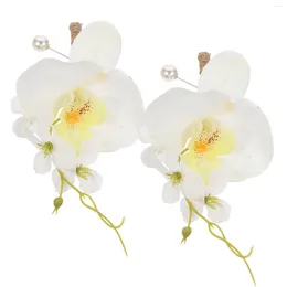 장식용 꽃 2 PCS 손목 꽃 신부 드레스 BOUTONNIERE 웨딩 포지시 소품 Prom Phalaenopsis 커플 실크 맨