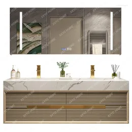 Bathroom Sink Faucets Cabinet Stone Plate Washstand Modern Wash Basin Combination Set Oak Milk Tea Color