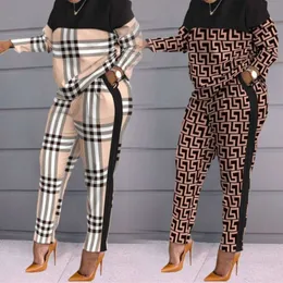 Designer mulheres 2 peça calças definir roupas de outono moda xadrez manga longa solta top e calças outfits casuais fatos de treino senhoras jogging terno tamanho