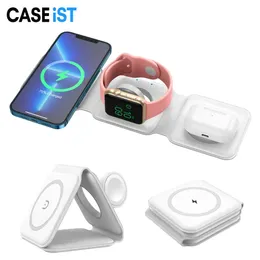 CASEiST Foldable 3 in 1 Wireless Charger Pad Magnetic 15W Fast Charging Station Qi Mobile Universal Stand Holder Light Travel Mount For iPhone AirPods iWatch Android