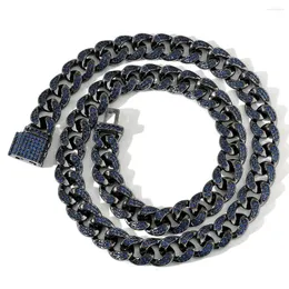 Цепочки темно-синие кубинские цепочки 16-24 "12 мм циркониевые ожерелья для мужчин подарки модные ожерелья с цирконием в стиле хип-хоп ювелирные изделия