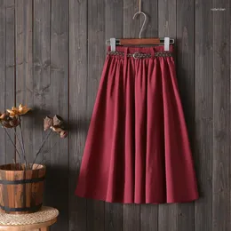Kjolar sommarskola a-line kjol kvinnors långa fasta färg japanska harajuku jupe kvinnlig 2023 vårkontor lady kläder stor storlek