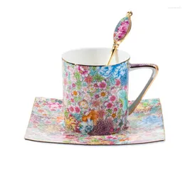 Tazze Piattini Fiori Nordici Stile Pastorale Tazza da Tè Pomeridiano Set di Lusso Leggero e Piattino in Ceramica Inglese con Cucchiaio