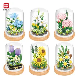 طائرة Modle Building Block Plant Plant 3D Model Toy Home Decoration Potted Chrysanthemum Assembly Brick Girl Gift 230907