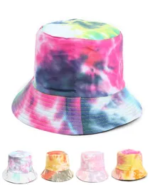 Doublesided Wearing Caps Visor Rainbow Color Bucket Hats Men And Women Cotton Flat Sun Cap Reversible Tie Dye Fisherman Hat6165875