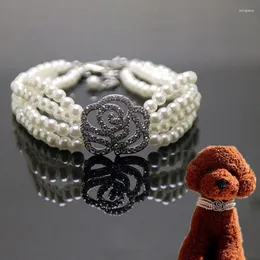 Hundehalsbänder Perlenhalskette Halsband Mode Welpe Katze mit Strass Rose Blume Kleines Haustierzubehör