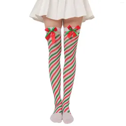 Женские носки в полоску на Рождество, длинные чулки до бедра, теплые зимние гольфы выше колена, Рождество Navidad Ladies