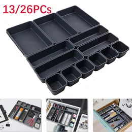 Scatole di stoccaggio bidoni 1326pcs Organizzatori del cassetto separatore per la scrivania della scrivania della casa di cartoleria da cucina da bagno Organizzatore di trucco 230907 230907