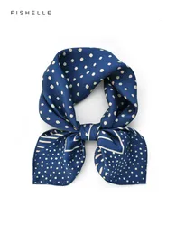 Scarves Selendang Sutra Polka Dot Retro Biru Gelap Syal Wanita Hijab Persegi Kecil Kepar Musim Semi Gugur Rambut Alami untuk 230907