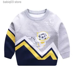 Pullover 1-6Year Children Sweater Thickened Knitted Sweater Boys Girls Clothes Autumn Winter Long Sleeve Sweater Patchwork Color Pullover T230907