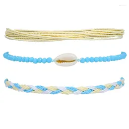 Charm Bracelets 3PCS Waterproof Bracelet Fashion Casual Ocean Style Shell Wax Colorful Beaded Hand Woven Adjustable Length Fem