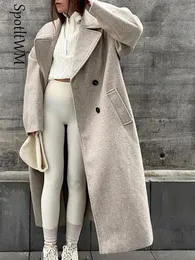Women 'Blends Mantel Wol Berkancing Dua Baris Wanita Kerah Lengan Panjang Solid Longgar Mode Hangat Musim Gugur Dingin 230907