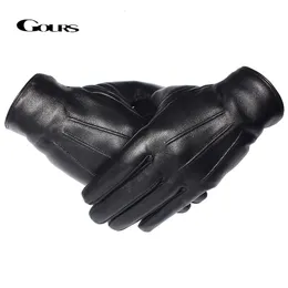 Five Fingers Gloves GOURS Winter Gloves Men Genuine Leather Gloves Touch Screen Black Real Sheepskin Wool Lining Warm Driving Gloves GSM050 230906