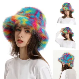 Breite Krempelnhüte Eimer Hats Pel Hut Frauen elegante Herbst- und Winterfell -Eimer -Hut Koreanische Version High Class Warm Hat Cover Cap 230906