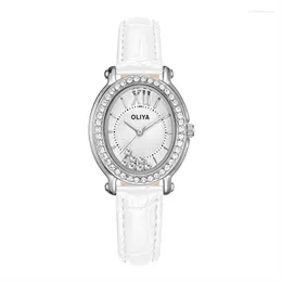 Relojes de pulsera Oliya Lujoso Rolling Diamond Moda Mujeres Elipse Reloj Impermeable Durable Cuarzo Mujer Multi Color Cuero de vaca