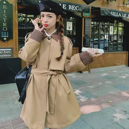 Kvinnors dike rockar Kvinnor BASIC COAT Spring Autumn Elegant Retro Belted Loose England Style Casual Mid-Long Windbreaker Jacket Overrock