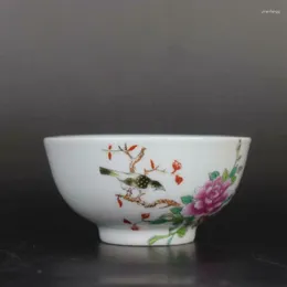 Dekorativa figurer kinesiska famille ros porslin pion fåglar design liten skål 4,10 tum