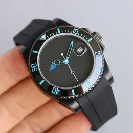 Mens Watch Moon Faz Siyah Kol saati Otomatik Mekanik Saatler Paslanmaz Çelik Kayış Montre De Luxe Su Geçirmez 40mm