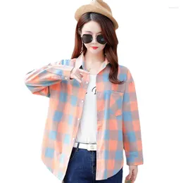 Women's Blouses Womens Fashion Loose Plaid Shirt Long Sleeve Female College Student Casual Blouse M-XXXL Ladies Tops Clothes Camisas De