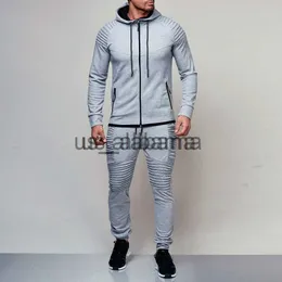 Herrspåriga 2 stycken uppsättningar trackduit män ny varumärke hösten vinter huva tröja +dragstring byxor manlig rand lapptäcke hoodies bigweety x0907