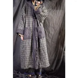 Frauen Trenchcoats Frauen Leinen Plaid Mit Kapuze Parkas Langen Mantel Weibliche Gepolsterte Oberbekleidung Damen Patchwork Frühling Herbst Topcoat 2023