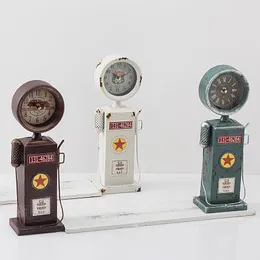 テーブルクロックレトロなぼろぼろのアメリカの燃料ディスペンサー/バッパ/ガソリンポンプ/ガスポンプリビングルームの家の装飾用デスクトップ時計