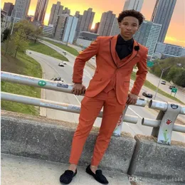 Handsome Orange Slim Fit Mens Suits Notched Lapel Wedding Tuxedos For Men Cheap 3 Pieces Prom Blazers Jacket Pants Vest3200